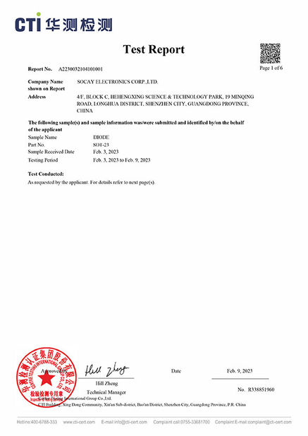 China Shenzhen Socay Electronics Co., Ltd. Certificações